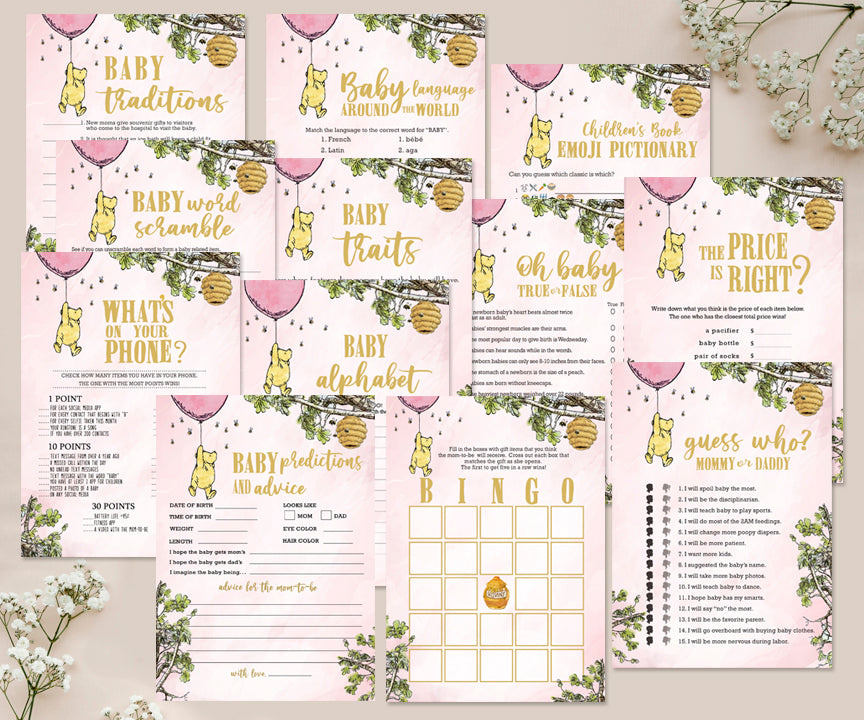 Baby Shower Game Collection - Pooh and the Flying Pink Balloon