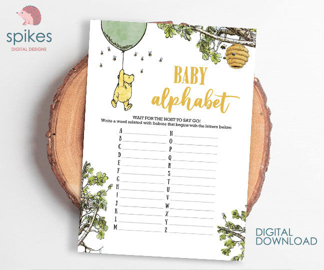 12 Games! GENDER NEUTRAL Bundle / Classic Winnie The Pooh Baby Shower Games Pack / Instant Download / 5x7 inches - spikes.digitalshop