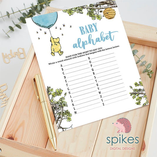 Classic Winnie The Pooh Baby Shower Games - Baby Alphabet - Blue Balloon