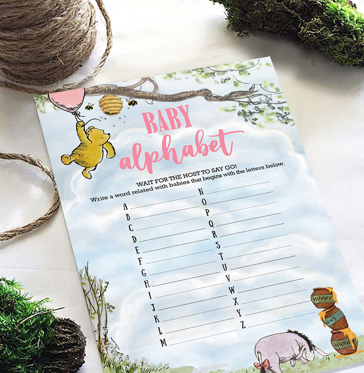 Classic Winnie The Pooh Baby Shower Games - Baby Alphabet - Pink For Girls
