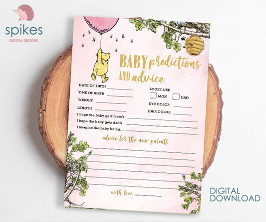 Blush Pink/ Classic Winnie The Pooh Baby Shower Games/ Baby Predictions and Advice to New Parents / Instant Download