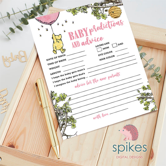 Classic Winnie The Pooh Baby Shower Games - Baby Predictions and Advice to new Parents To Be - Pink Balloon