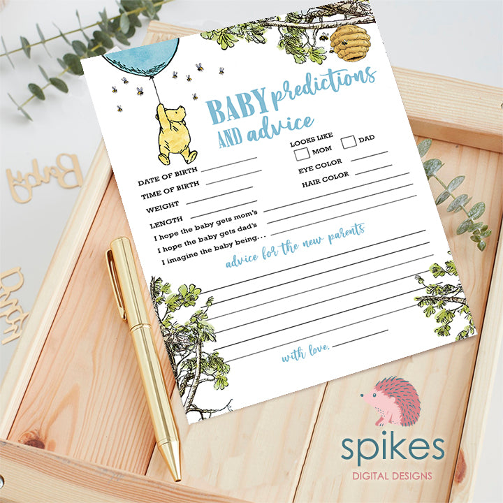 Classic Winnie The Pooh Baby Shower Games - Baby Predictions and Advice to new Parents To Be - Blue Balloon