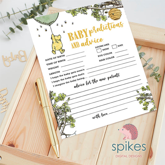 Classic Winnie The Pooh Baby Shower Games - Baby Predictions and Advice to New Parents - Gender Neutral - Green Balloon