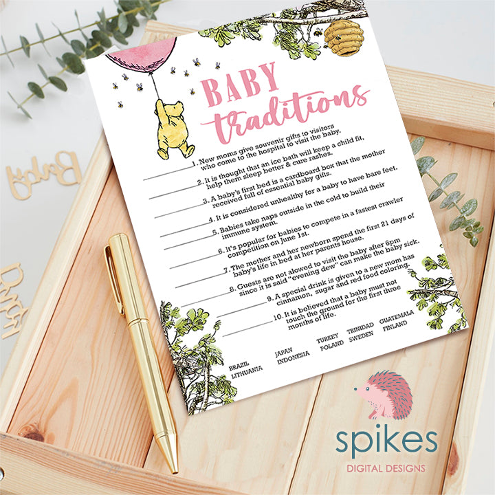 Classic Winnie The Pooh Baby Shower Games - Baby Traditions Around The World - Pink Balloon