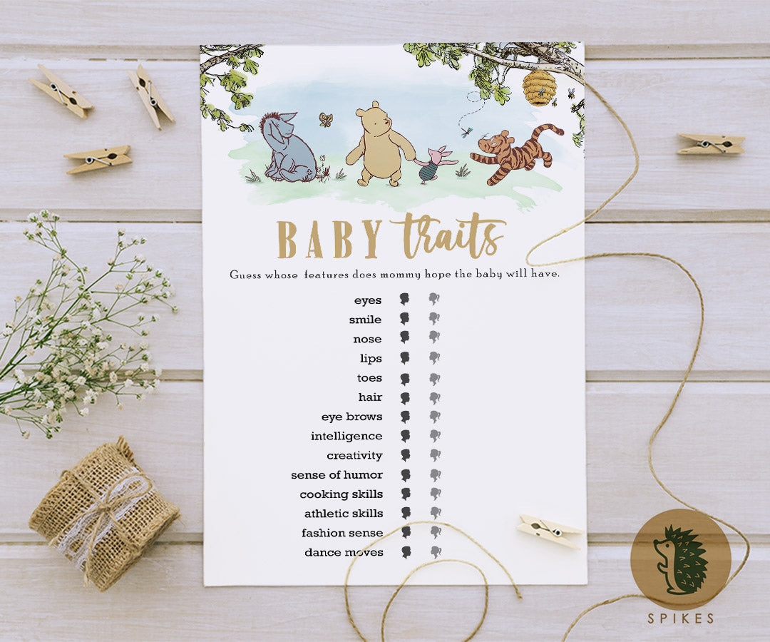 Classic Winnie The Pooh Baby Shower Game - Baby Traits or Baby Features