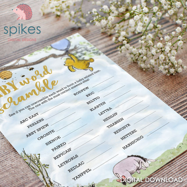 12 Games Bundle Classic Winnie The Pooh Baby Shower Games Bundle Pack / Instant Download / 5x7 inches - spikes.digitalshop