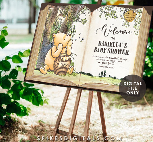 Classic Winnie The Pooh Welcome Sign Giant Book / Baby Shower / Birthday / Poster Decoration/ Personalized Digital File