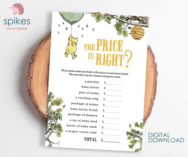 12 Games! GENDER NEUTRAL Bundle / Classic Winnie The Pooh Baby Shower Games Pack / Instant Download / 5x7 inches - spikes.digitalshop
