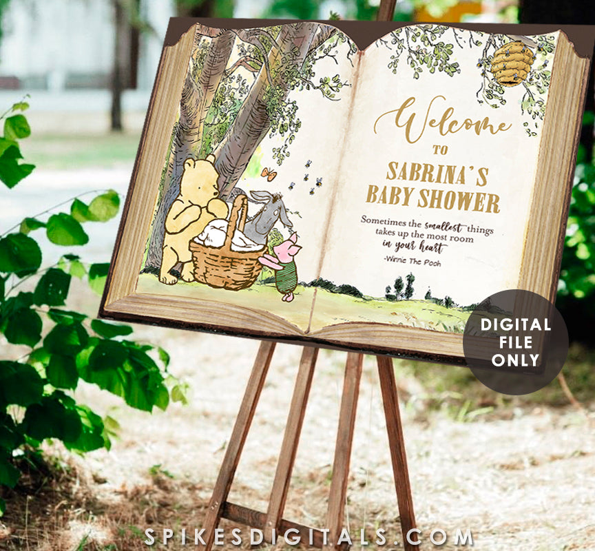 Classic Winnie The Pooh Welcome Sign Giant Book / Baby Shower / Birthday / Poster Decoration/ Personalized Digital File