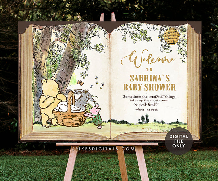 Classic Winnie The Pooh Welcome Sign Giant Book / Baby Shower / Birthday / Poster Decoration/ Personalized Digital File