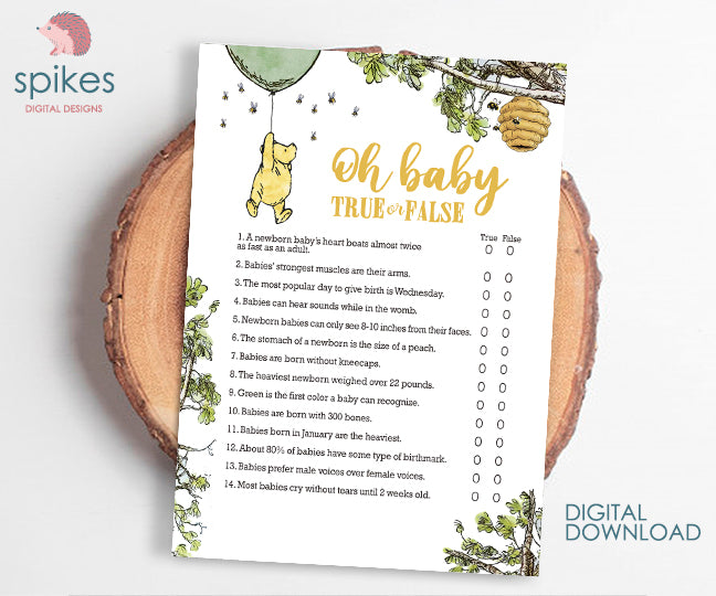 12 Games! GENDER NEUTRAL Bundle / Classic Winnie The Pooh Baby Shower Games Pack / Instant Download / 5x7 inches - spikes.digitalshop