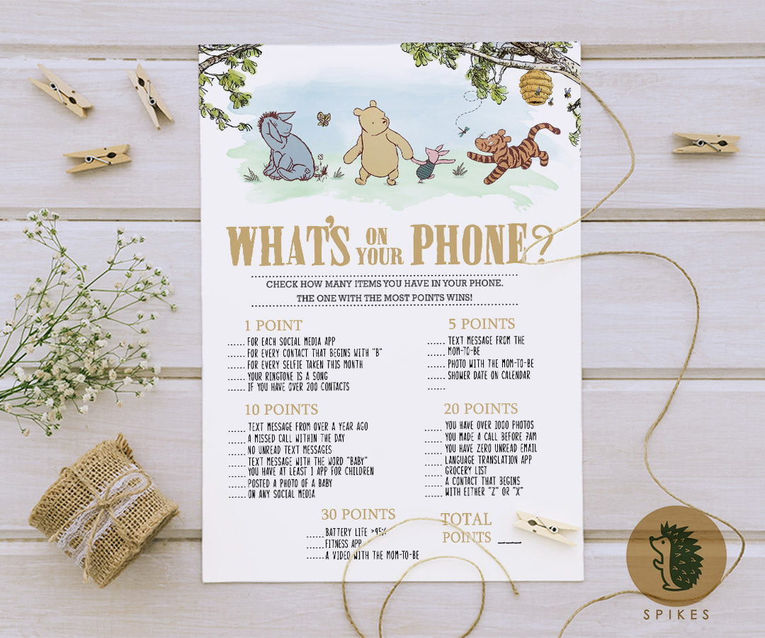 Classic Winnie The Pooh Baby Shower Games - What's On Your Phone - Pooh and  Friends