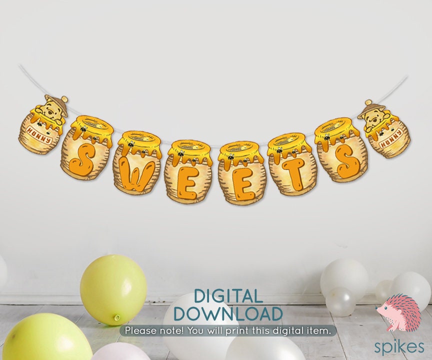 Classic Winnie The Pooh Sweets Banner Garland/ Instant Download / Non-Editable PDF/ Honey Pot for Dessert Decoration