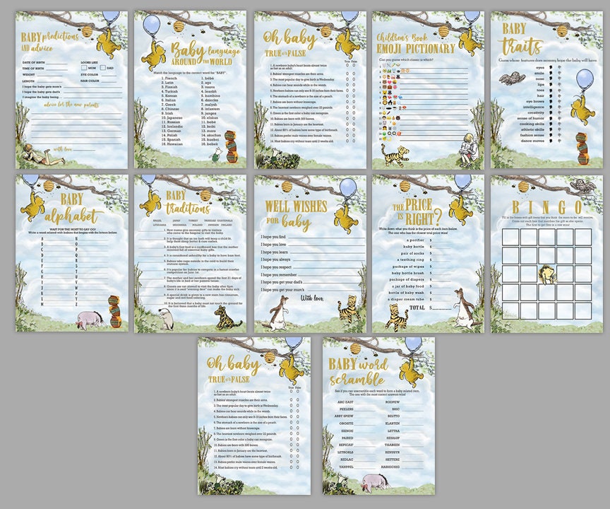 12 Games Bundle Pack - Classic Winnie The Pooh Baby Shower