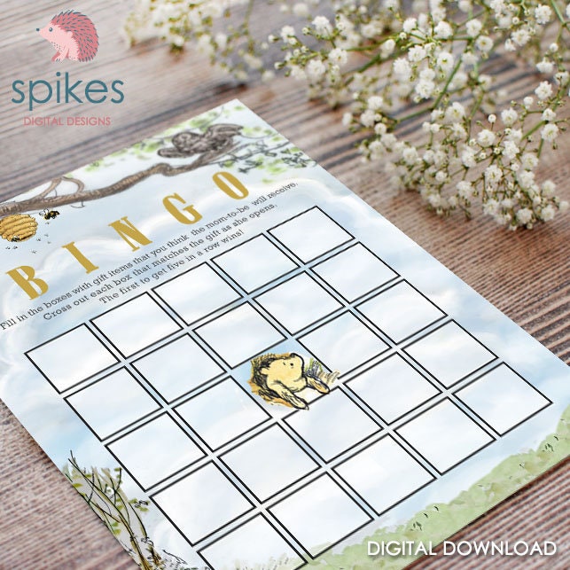 Classic Winnie The Pooh Baby Shower Games - BINGO Card - Instant Download