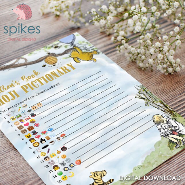 Classic Winnie The Pooh Baby Shower Games - Emoji Pictionary Card - Instant Download
