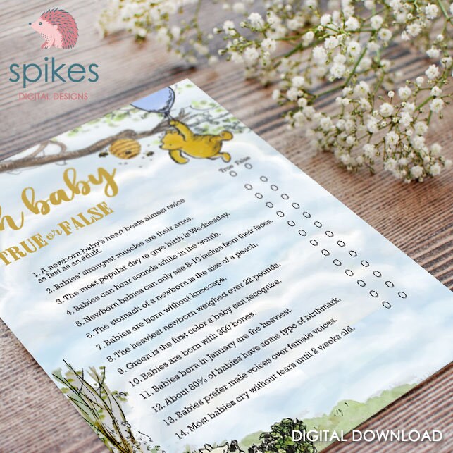 Classic Winnie The Pooh Baby Shower Games - Oh Baby True or False - Instant Download