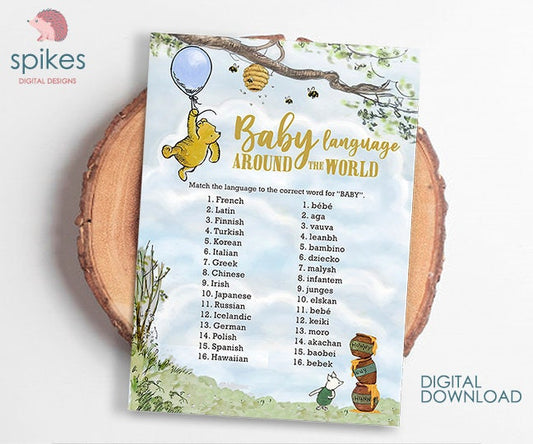 Classic Winnie The Pooh Baby Shower Games - Baby Language Around The World - Instant Download