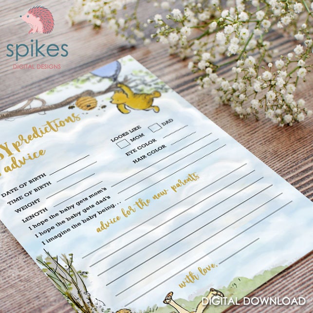 Classic Winnie The Pooh Baby Shower Games - Baby Predictions and Advice to Mom To Be or New Parents - Instant Download - spikes.digitalshop