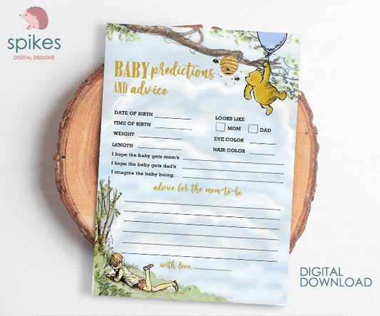 Classic Winnie The Pooh Baby Shower Games - Baby Predictions and Advice to Mom To Be or New Parents - Instant Download - spikes.digitalshop