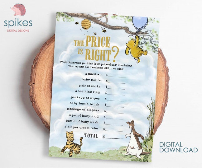 Classic Winnie The Pooh Baby Shower Games - The Price Is Right - Instant Download