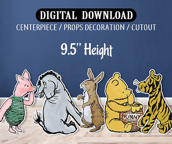 DOWNLOAD in seconds! Set of 5 Characters - 9.5" Tall Classic Winnie The Pooh Centerpiece / Double Sided or Flipped Image Available! - spikes.digitalshop