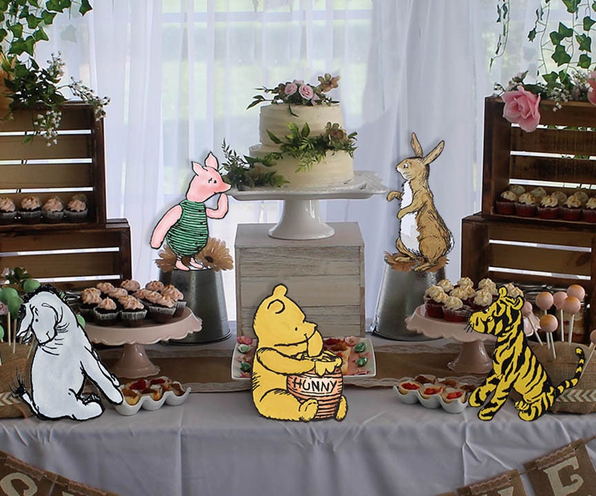 DOWNLOAD in seconds! Set of 5 Characters - 9.5" Tall Classic Winnie The Pooh Centerpiece / Double Sided or Flipped Image Available! - spikes.digitalshop