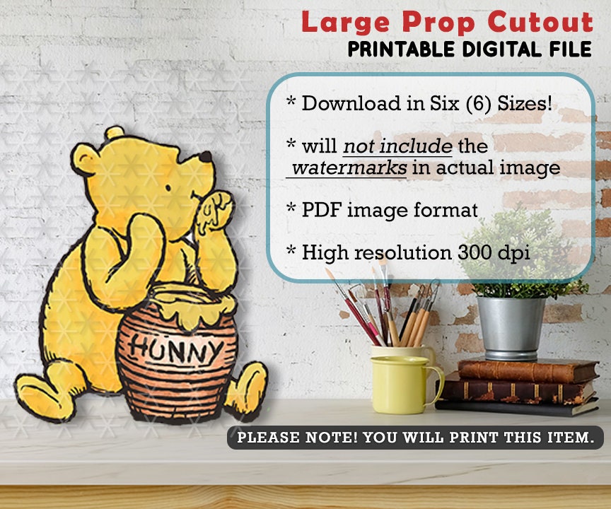 Classic Winnie The Pooh Eating Honey In Hunny Jar/ Printable Large Cutout Die Cut Prop / Yard Sign Stand Up Standee Decoration / Download