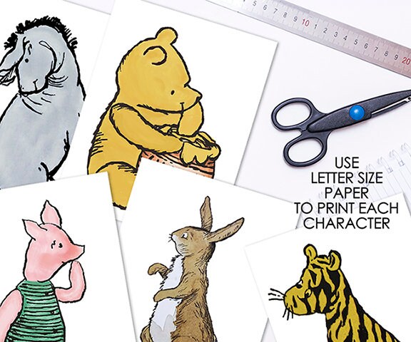 DOWNLOAD in seconds! Set of 5 Characters - 9.5" Tall Classic Winnie The Pooh Centerpiece / Double Sided or Flipped Image Available! - spikes.digitalshop