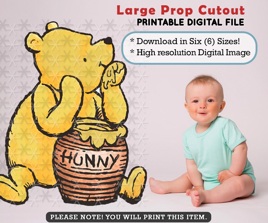 Classic Winnie The Pooh Eating Honey In Hunny Jar/ Printable Large Cutout Die Cut Prop / Yard Sign Stand Up Standee Decoration / Download
