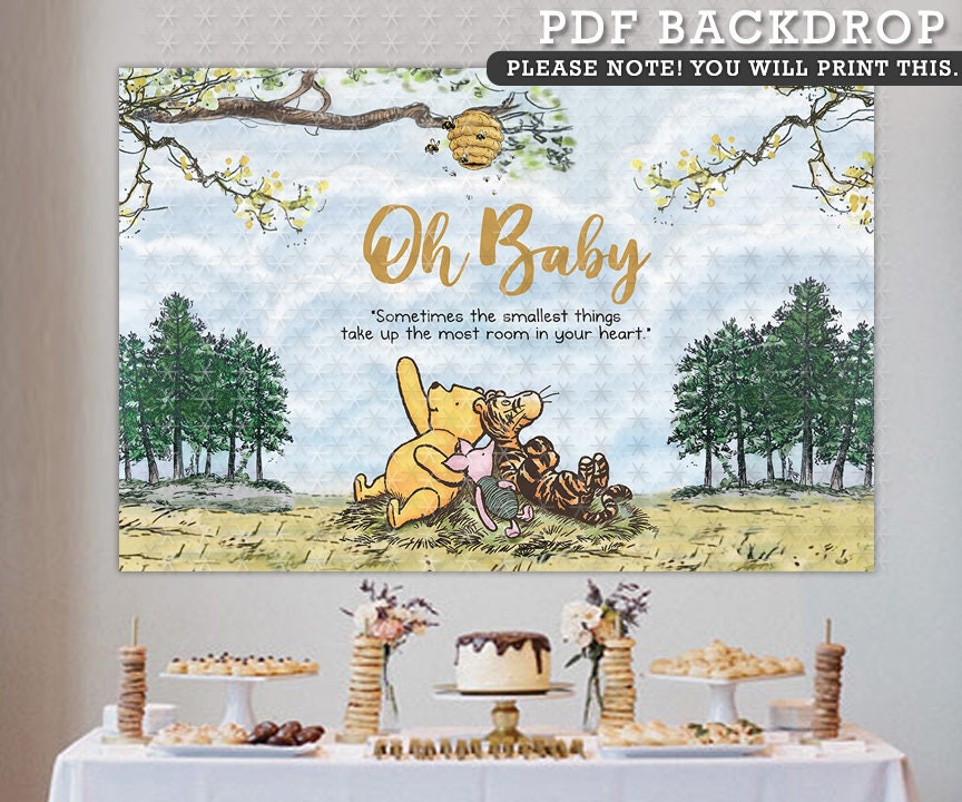72"x48" Classic Winnie The Pooh Backdrop Background in DIGITAL FILE / Instant Download/ Oh Baby Sometimes the smallest things take up the