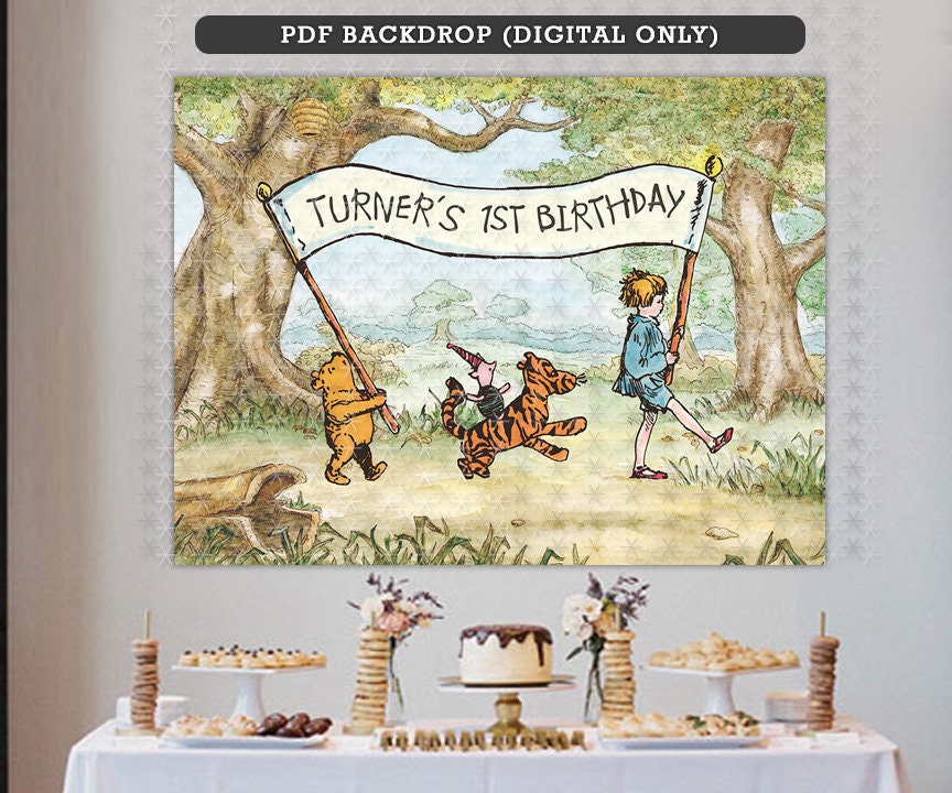 Classic Winnie The Pooh Baby Shower Birthday Poster Backdrop Sign / Personalized Digital File