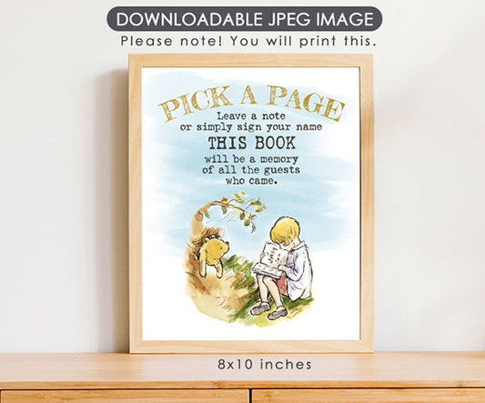 Guest Book Sign, Pick a Page - Downloadable Winnie the Pooh Party Sign - spikes.digitalshop
