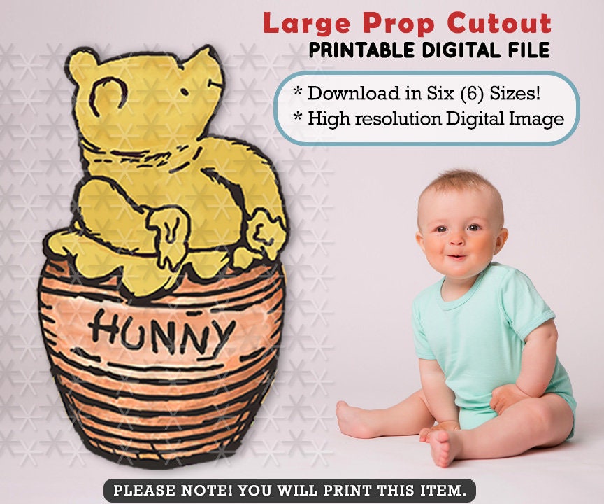 Classic Winnie The Pooh Eating Honey Inside Hunny Jar/ Printable Large Cutout Prop / Yard Sign Stand Up Standee Decoration /Die Cut Download