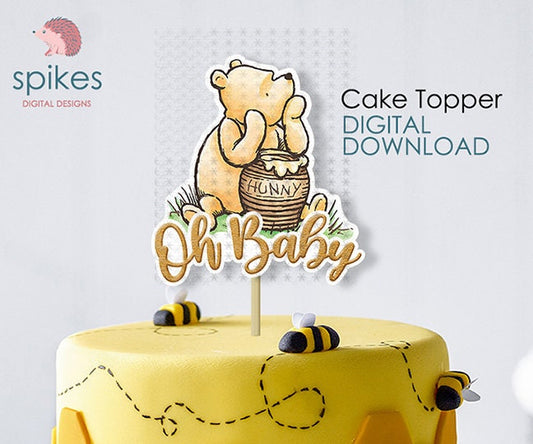 Classic Winnie The Pooh Cake Topper or Centerpiece Decoration / for Baby Shower / Instant Download / Oh Baby, Pooh Honey Hunny pot - spikes.digitalshop