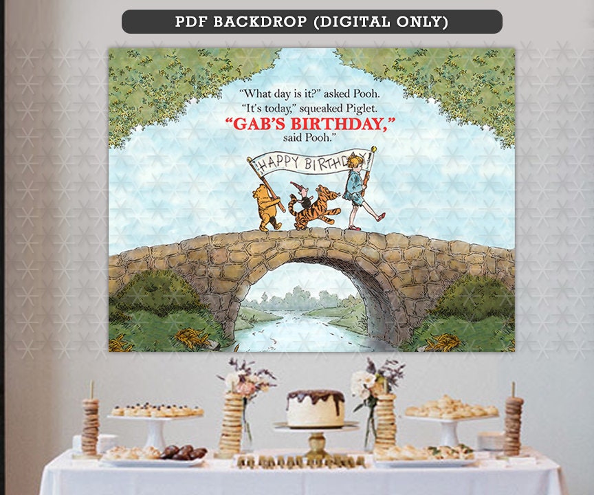 Classic Winnie The Pooh Baby Birthday Poster Backdrop Sign / Personalized Digital File