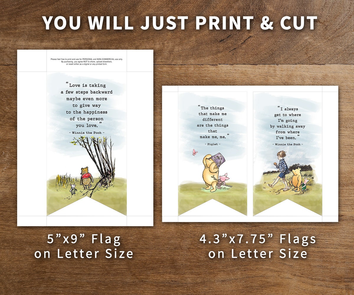 18 Quotes! Download in Seconds! Digital Banner Garland/Classic Winnie The Pooh/Baby Shower Birthday/Bunting Flags Decoration/Instant - spikes.digitalshop
