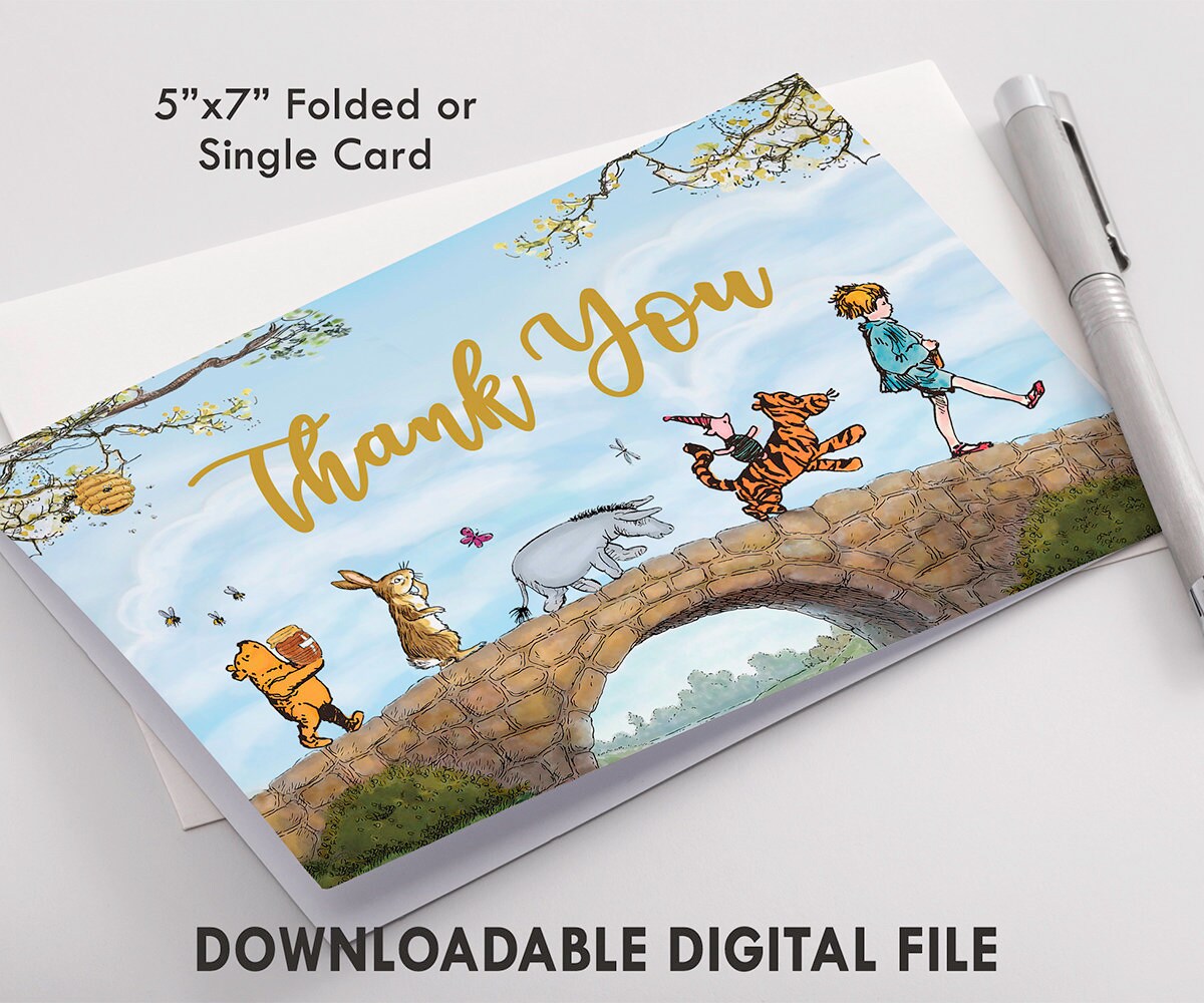 Digital Downloadable 5"x7" Thank You Note Card / Classic Winnie The Pooh Party / for Birthday Baby Shower/ Instant Download
