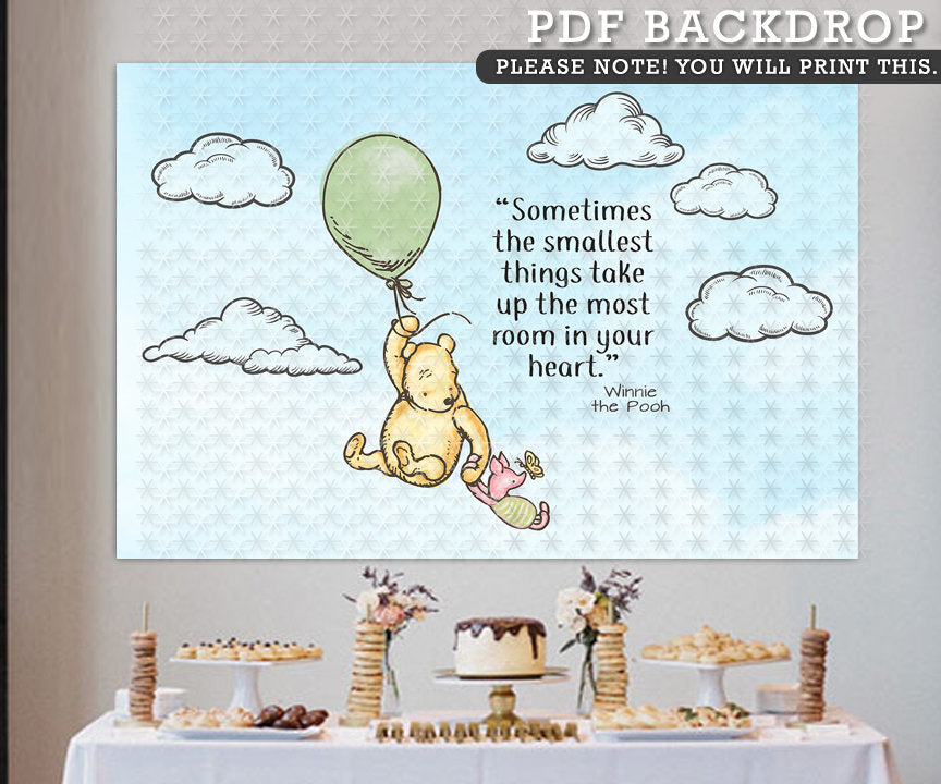 72"x48" Downloadable Digital Backdrop Classic Winnie The Pooh Baby Shower Birthday / Background in DIGITAL FILE / Instant Download