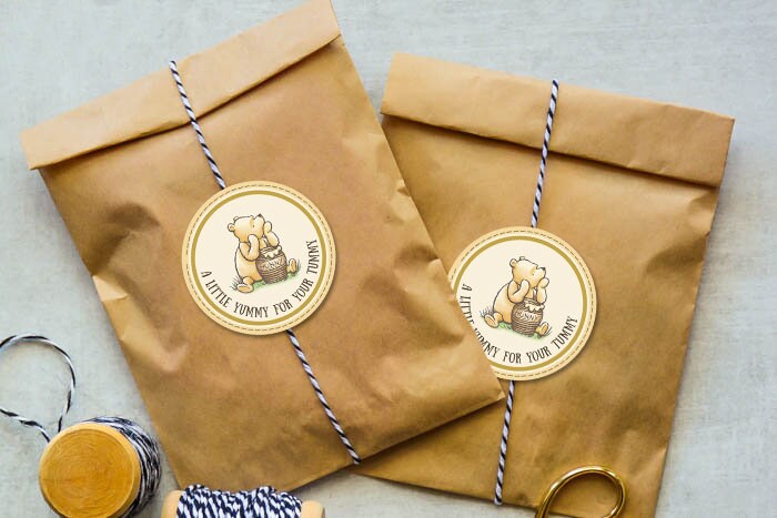 A Little Yummy for Your Tummy Circle Tag Sticker Cookie Food Favor Label / Classic Winnie The Pooh / Baby Shower Birthday / Instant Download - spikes.digitalshop