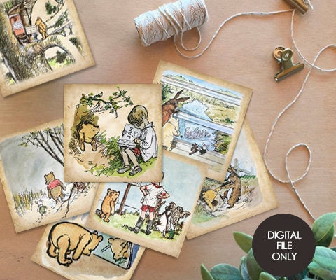 Set of 12! Download in Seconds! Digital Nursery Room Banner Garland /Classic Winnie The Pooh /Baby Shower Birthday/Bunting Flags/Instant - spikes.digitalshop