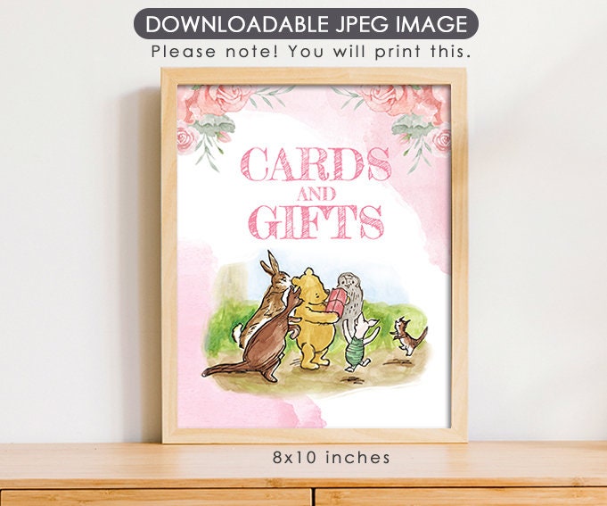 Classic Winnie The Pooh Table Signs Pink Floral Bundle Pack for Birthday or Baby Shower Party - spikes.digitalshop