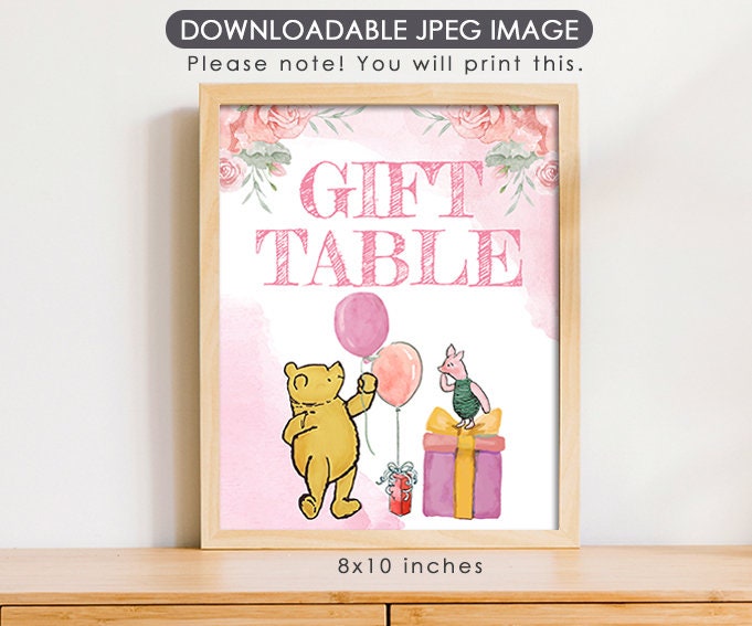 Classic Winnie The Pooh Table Signs Pink Floral Bundle Pack for Birthday or Baby Shower Party - spikes.digitalshop