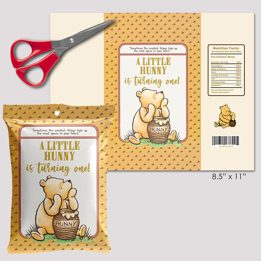 Classic Winnie The Pooh Printable Chip Bag Label Tag / Birthday Favor/ Digital File/ Print All You Want!/ Instant Download