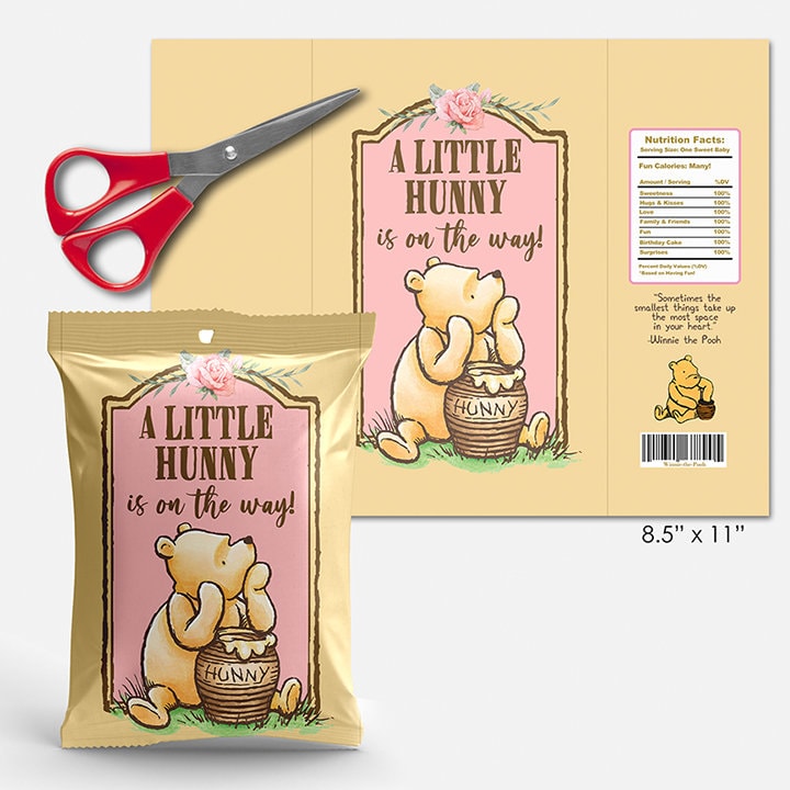 Classic Winnie The Pooh Printable Chip Bag Label Tag / Pink Floral Baby Shower Favor for Girl / Digital Instant Download - spikes.digitalshop