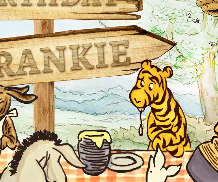 Classic Winnie The Pooh Birthday Party Backdrop/Personalized/ PDF Format / Digital Printable Only / Background Decoration/ Tea Party