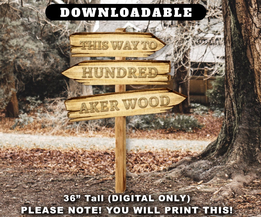 Classic Winnie The Pooh Door/ Wood Arrow Sign This Way to Hundred 100 Aker Wood/ Printable Large Cutout Die Cut Prop / Digital Download