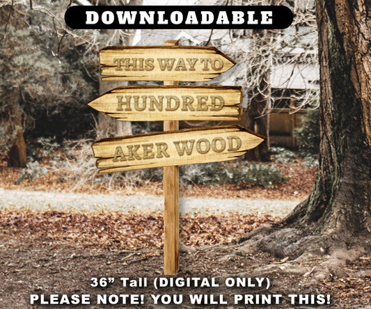 Classic Winnie The Pooh Door/ Wood Arrow Sign This Way to Hundred 100 Aker Wood/ Printable Large Cutout Die Cut Prop / Digital Download