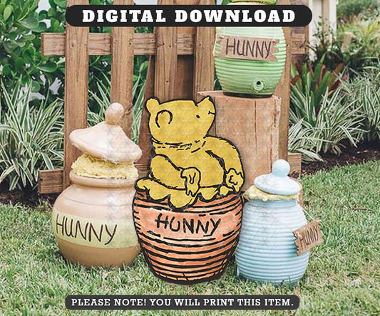 Classic Winnie The Pooh Eating Honey Inside Hunny Jar/ Printable Large Cutout Die Cut Prop /Yard Sign Stand Up Standee Decoration